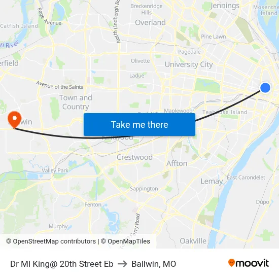 Dr Ml King@ 20th Street Eb to Ballwin, MO map