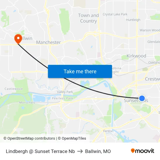 Lindbergh @ Sunset Terrace Nb to Ballwin, MO map