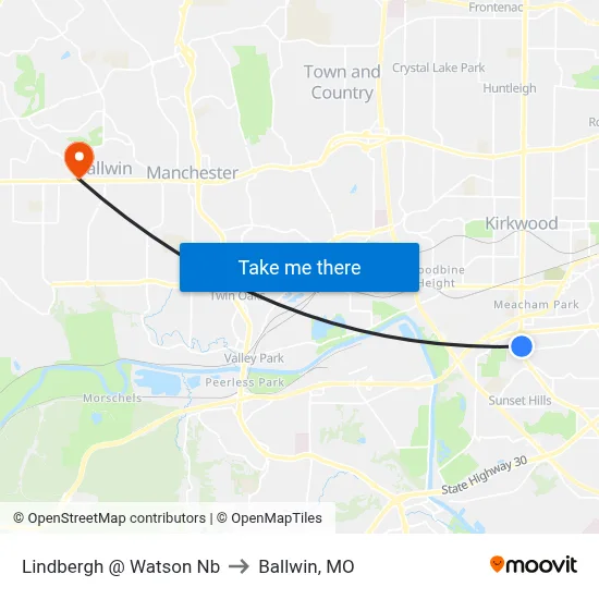 Lindbergh @ Watson Nb to Ballwin, MO map