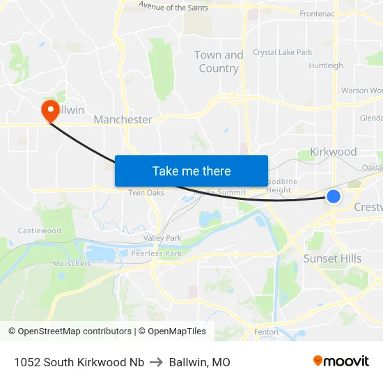 1052 South Kirkwood Nb to Ballwin, MO map