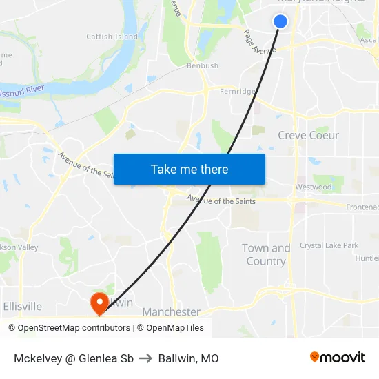 Mckelvey @ Glenlea Sb to Ballwin, MO map