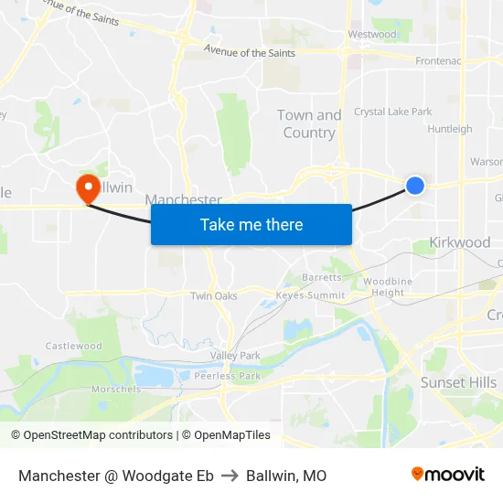 Manchester @ Woodgate Eb to Ballwin, MO map