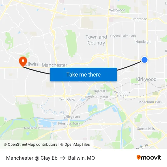 Manchester @ Clay Eb to Ballwin, MO map
