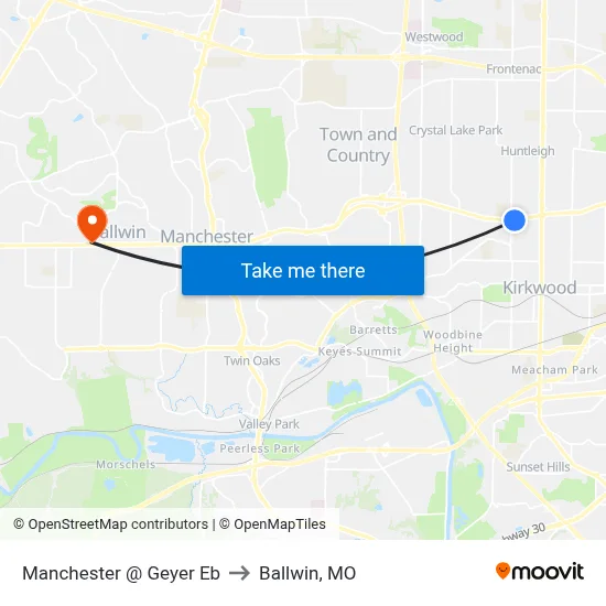 Manchester @ Geyer Eb to Ballwin, MO map