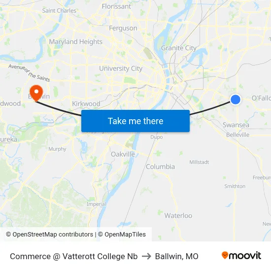 Commerce @ Vatterott College Nb to Ballwin, MO map