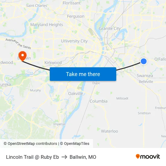 Lincoln Trail @ Ruby Eb to Ballwin, MO map