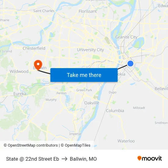State @ 22nd Street Eb to Ballwin, MO map