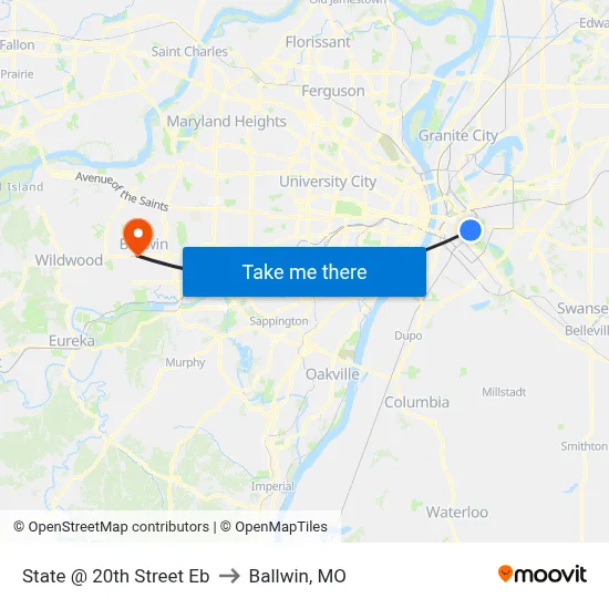 State @ 20th Street Eb to Ballwin, MO map