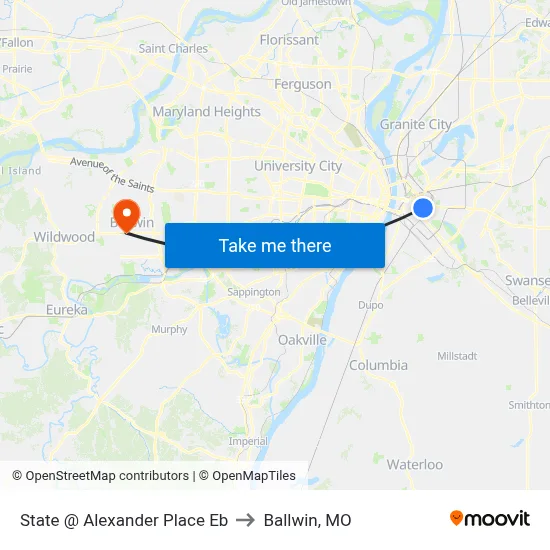 State @ Alexander Place Eb to Ballwin, MO map