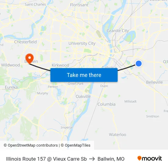 Illinois Route 157 @ Vieux Carre Sb to Ballwin, MO map