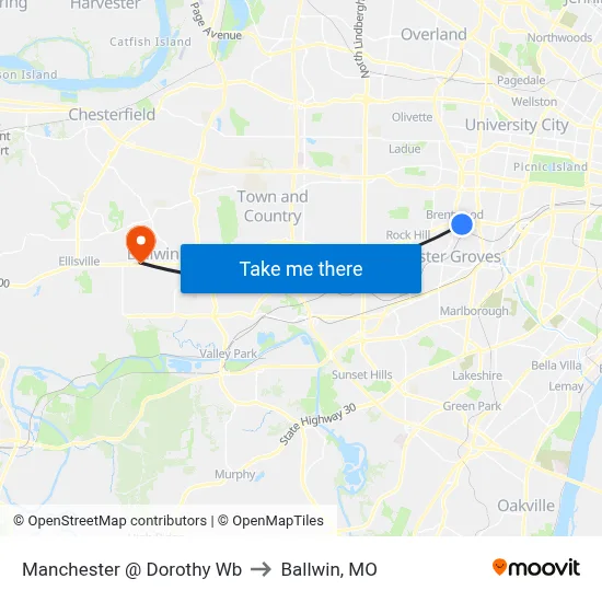 Manchester @ Dorothy Wb to Ballwin, MO map