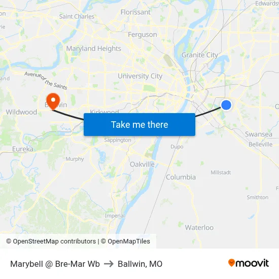 Marybell @ Bre-Mar Wb to Ballwin, MO map
