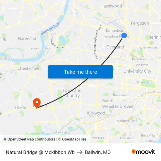Natural Bridge @ Mckibbon Wb to Ballwin, MO map
