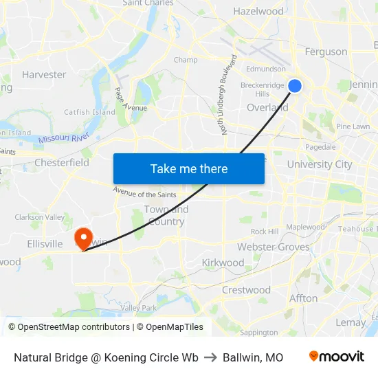 Natural Bridge @ Koening Circle Wb to Ballwin, MO map