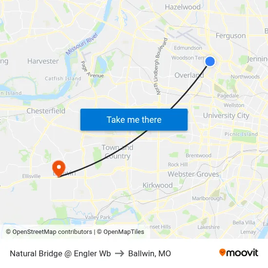 Natural Bridge @ Engler Wb to Ballwin, MO map