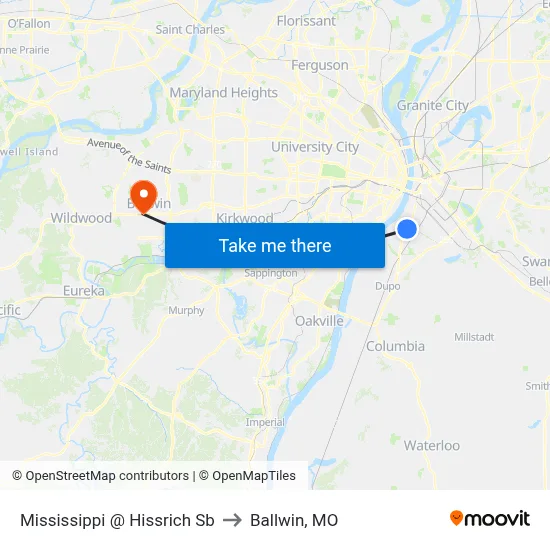 Mississippi @ Hissrich Sb to Ballwin, MO map