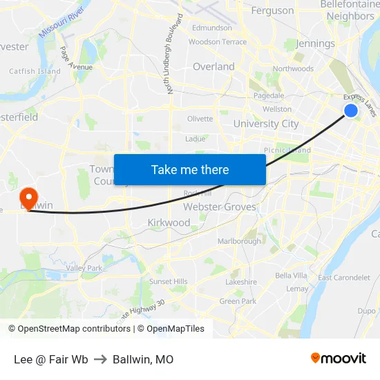 Lee @ Fair Wb to Ballwin, MO map