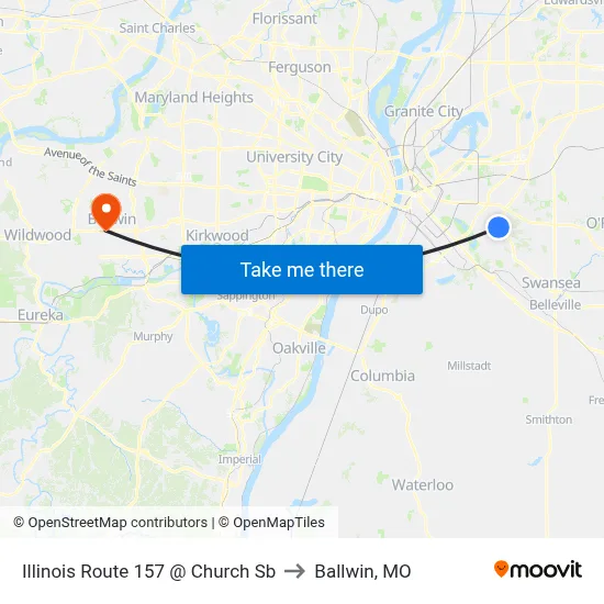 Illinois Route 157 @ Church Sb to Ballwin, MO map