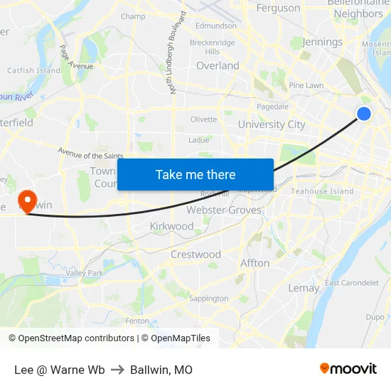 Lee @ Warne Wb to Ballwin, MO map