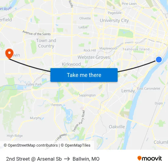 2nd Street @ Arsenal Sb to Ballwin, MO map