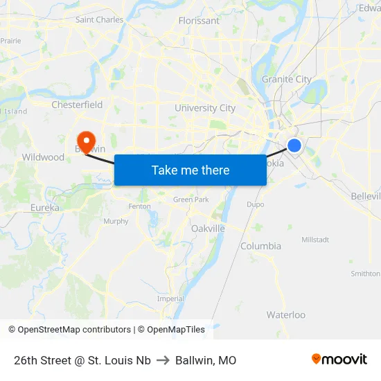 26th Street @ St. Louis Nb to Ballwin, MO map