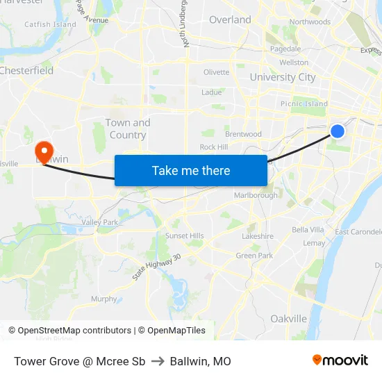 Tower Grove @ Mcree Sb to Ballwin, MO map