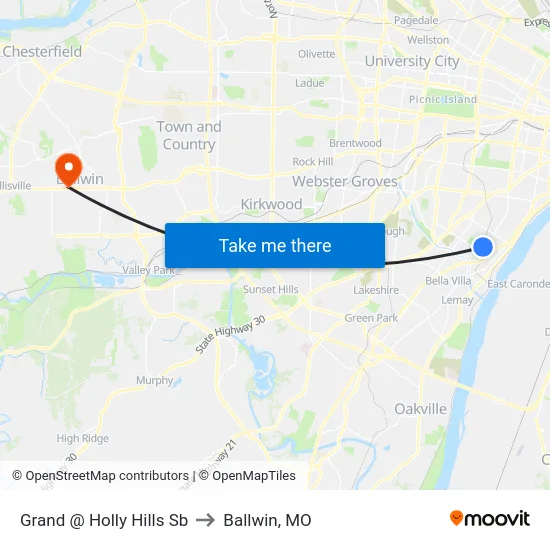Grand @ Holly Hills Sb to Ballwin, MO map