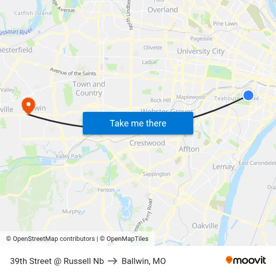 39th Street @ Russell Nb to Ballwin, MO map