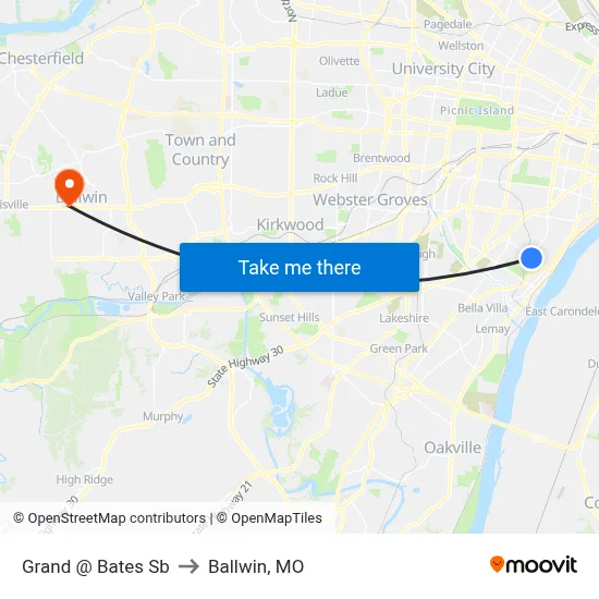 Grand @ Bates Sb to Ballwin, MO map
