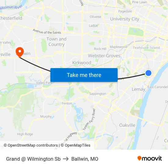 Grand @ Wilmington Sb to Ballwin, MO map