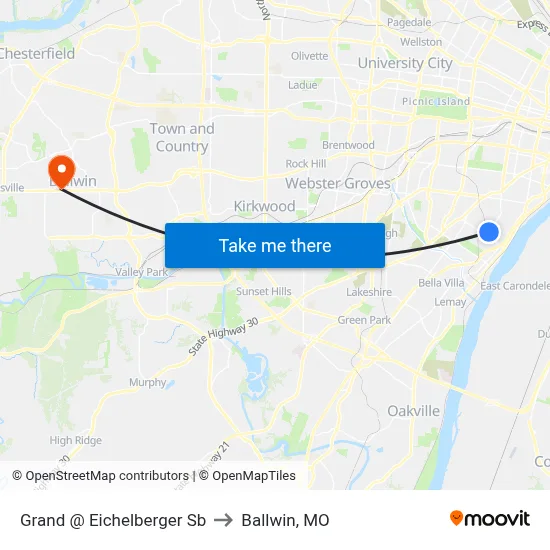 Grand @ Eichelberger Sb to Ballwin, MO map