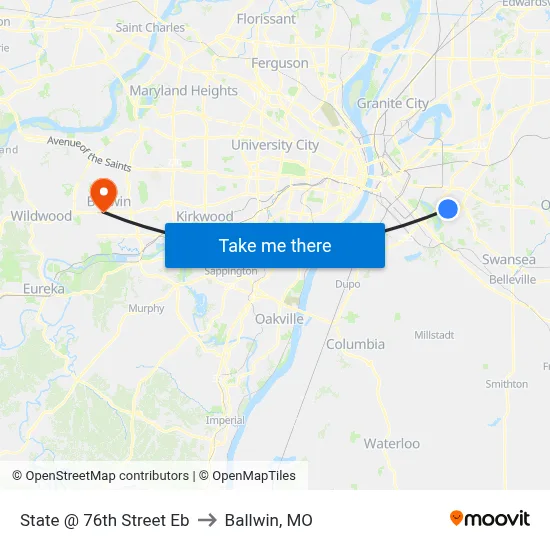 State @ 76th Street Eb to Ballwin, MO map