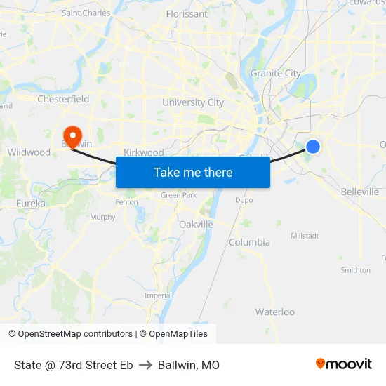 State @ 73rd Street Eb to Ballwin, MO map