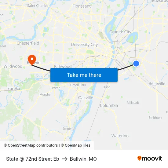 State @ 72nd Street Eb to Ballwin, MO map