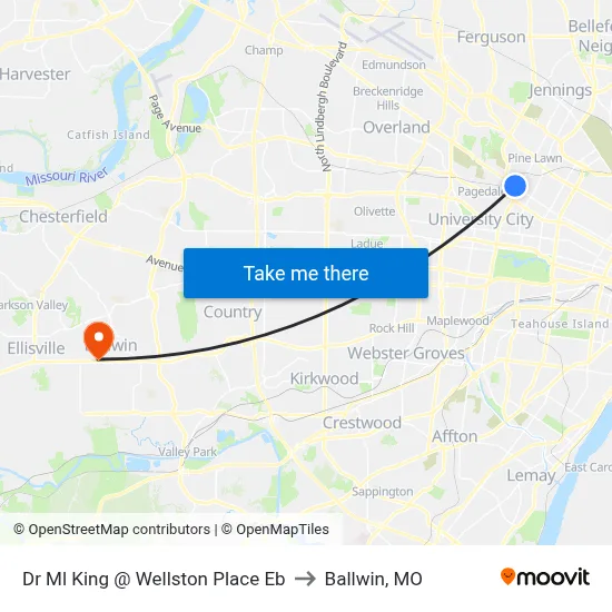 Dr Ml King @ Wellston Place Eb to Ballwin, MO map