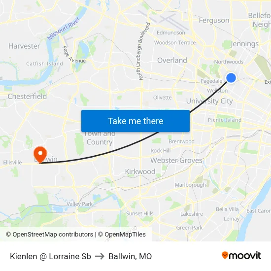 Kienlen @ Lorraine Sb to Ballwin, MO map