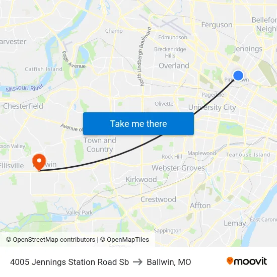 4005 Jennings Station Road Sb to Ballwin, MO map