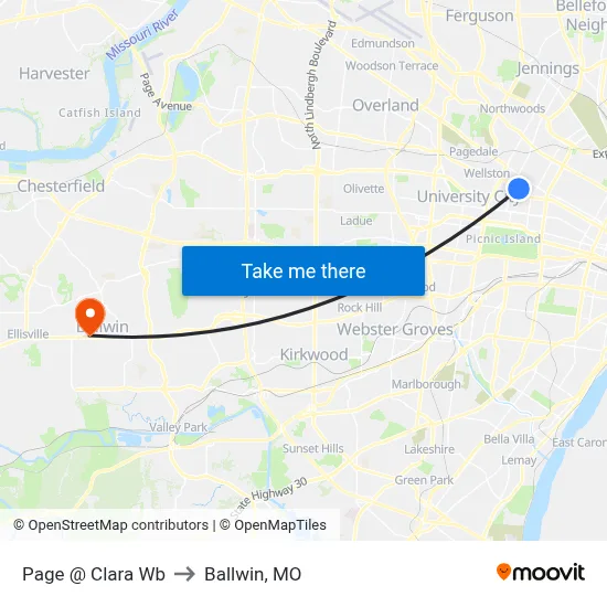Page @ Clara Wb to Ballwin, MO map
