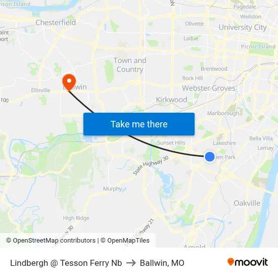 Lindbergh @ Tesson Ferry Nb to Ballwin, MO map