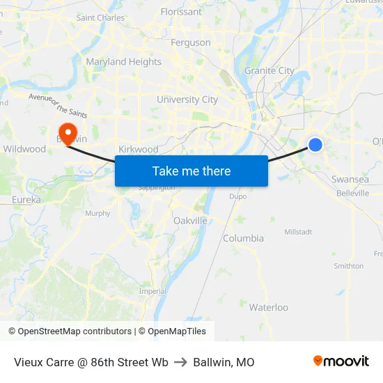 Vieux Carre @ 86th Street Wb to Ballwin, MO map