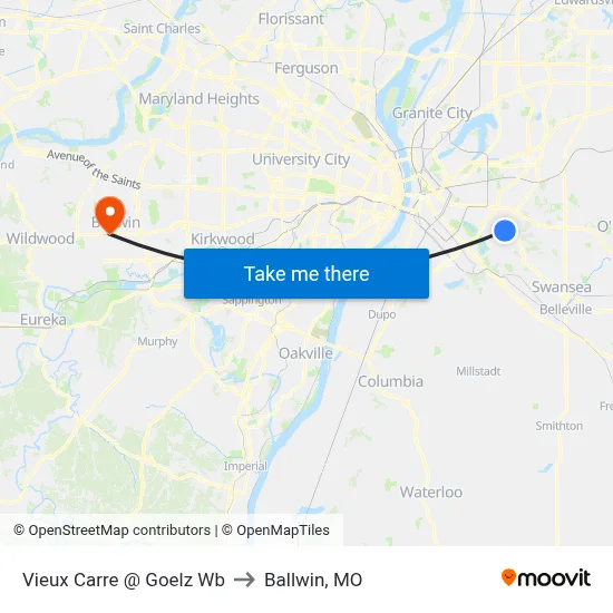 Vieux Carre @ Goelz Wb to Ballwin, MO map
