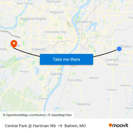 Central Park @ Hartman Wb to Ballwin, MO map