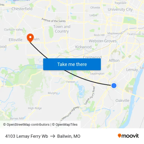 4103 Lemay Ferry Wb to Ballwin, MO map
