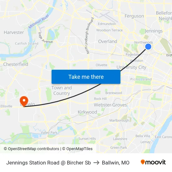 Jennings Station Road @ Bircher Sb to Ballwin, MO map