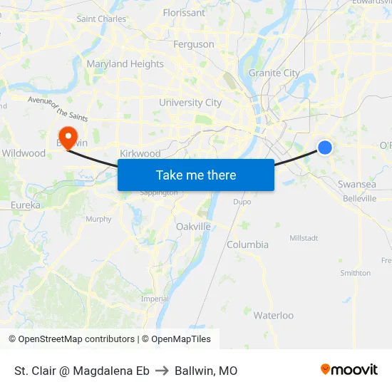 St. Clair @ Magdalena Eb to Ballwin, MO map