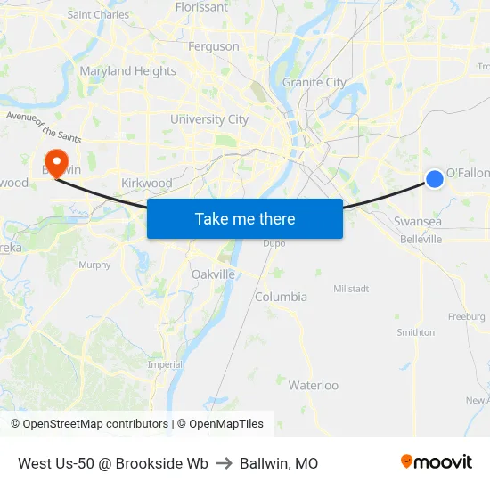 West Us-50 @ Brookside Wb to Ballwin, MO map