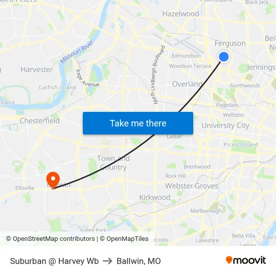 Suburban @ Harvey Wb to Ballwin, MO map