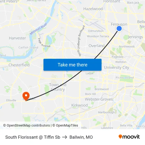 South Florissant @ Tiffin Sb to Ballwin, MO map