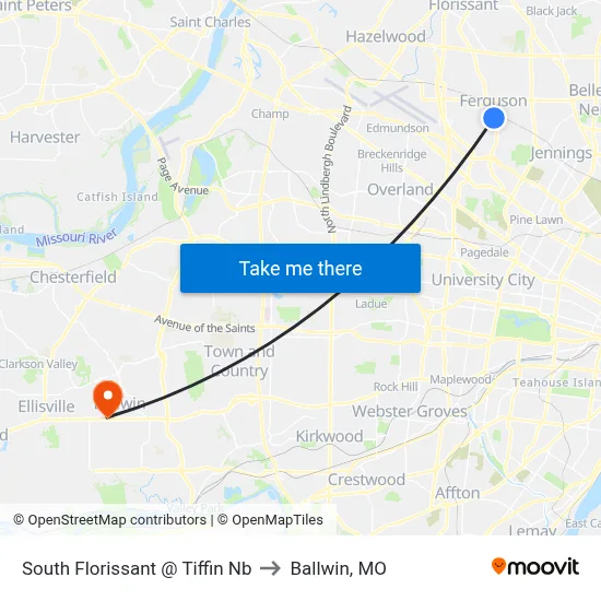 South Florissant @ Tiffin Nb to Ballwin, MO map