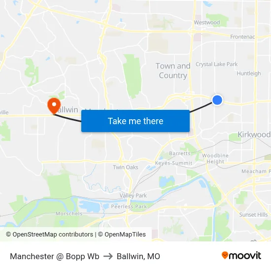 Manchester @ Bopp Wb to Ballwin, MO map